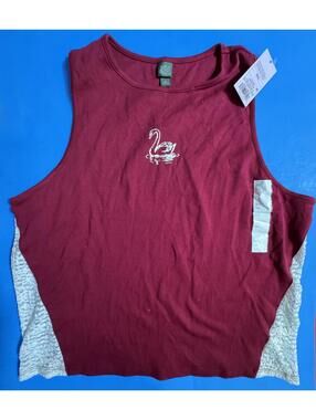 Wild Fable Tank Top Burgundy Swan Graphic Lace Sides Slim Fit Womens XXL NEW NWT